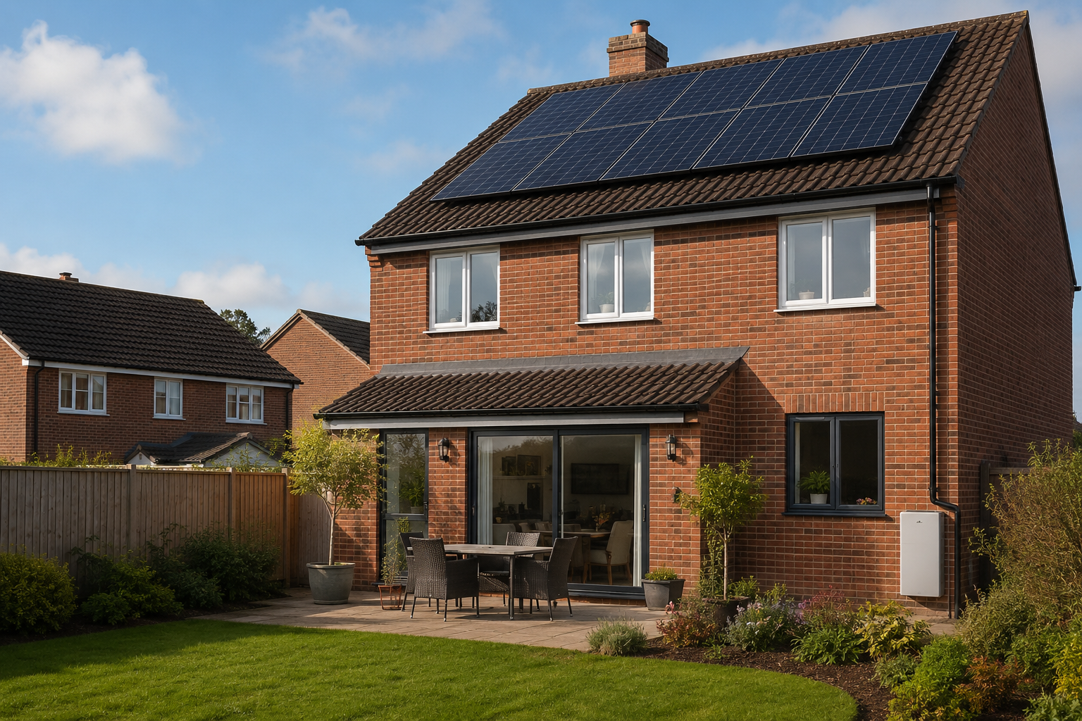 UK home fitted with rooftop solar panels and battery storage